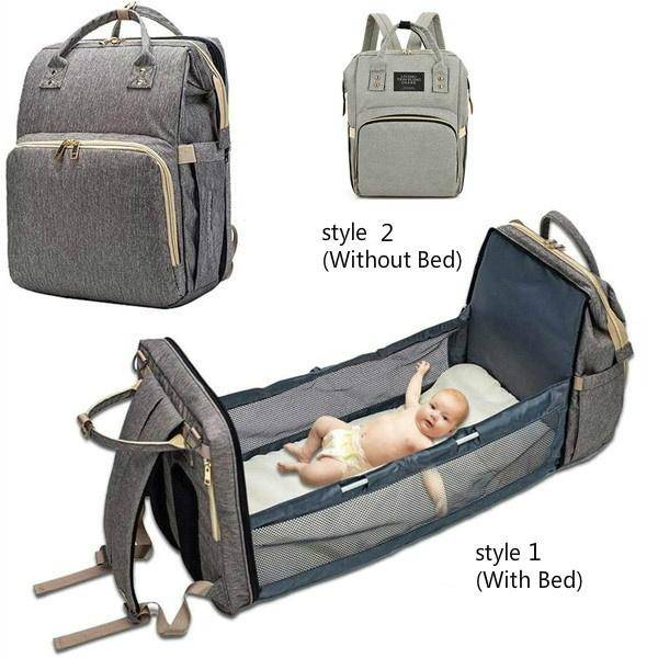 Portable Folding Crib Mommy Bag Bed Backpack - Black_0